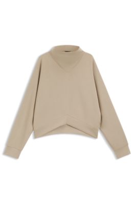 Jersey loose fit con cuello mao alto drapeado, Beige claro