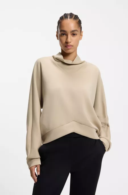 Loose-fit sweatshirt with draped funnel neck