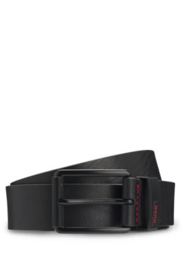 Ceinture en cuir de buffle avec boucle &agrave; ardillon effet vieilli, Noir