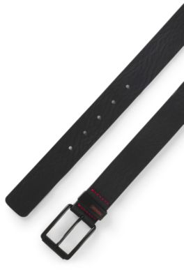 Ceinture en cuir de buffle avec boucle &agrave; ardillon effet vieilli, Noir