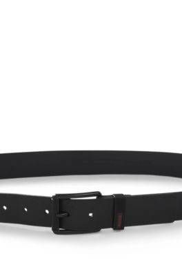 Ceinture en cuir de buffle avec boucle &agrave; ardillon effet vieilli, Noir