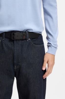 Ceinture en cuir de buffle avec boucle &agrave; ardillon effet vieilli, Noir