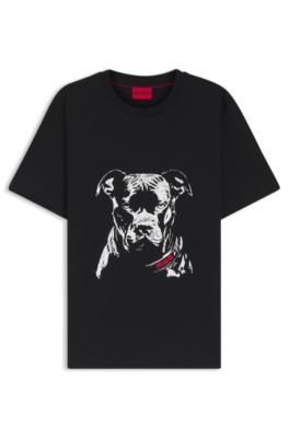 Camiseta de punto de algod&oacute;n con ilustraci&oacute;n de perro, Negro