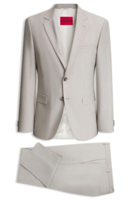 Extra-slim-fit suit in wool-blend poplin, Light Beige