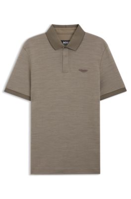 Polo BOSS x ASTON MARTIN en piqu&eacute; de coton et mohair, Gris chin&eacute;