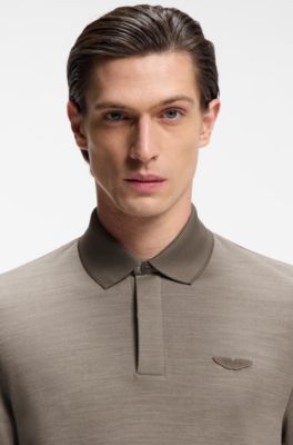 BOSS x ASTON MARTIN polo shirt in wool-cotton piqu&eacute;, Light Grey