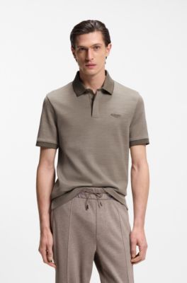 Polo BOSS x ASTON MARTIN de piqu&eacute; de algod&oacute;n y seda, Gris claro