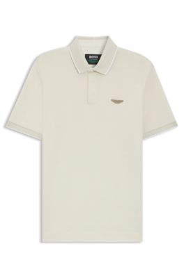 Polo BOSS x ASTON MARTIN de piqu&eacute; de algod&oacute;n y seda, Blanco