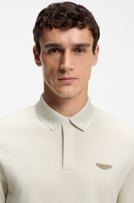 Polo BOSS x ASTON MARTIN de piqu&eacute; de algod&oacute;n y seda, Blanco