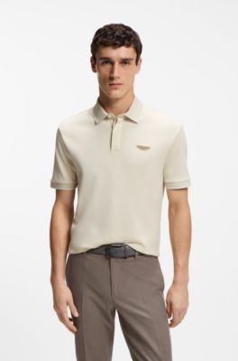 Polo BOSS x ASTON MARTIN de piqu&eacute; de algod&oacute;n y seda, Blanco