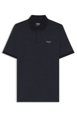 Polo BOSS x ASTON MARTIN en piqu&eacute; de coton et mohair, Bleu fonc&eacute;