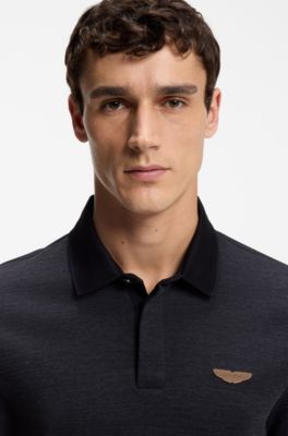 Polo BOSS x ASTON MARTIN en piqu&eacute; de coton et mohair, Bleu fonc&eacute;