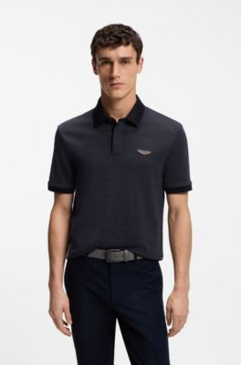 Polo BOSS x ASTON MARTIN de piqu&eacute; de algod&oacute;n y seda, Azul oscuro