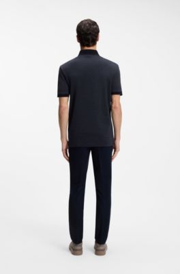 Polo BOSS x ASTON MARTIN en piqu&eacute; de coton et mohair, Bleu fonc&eacute;