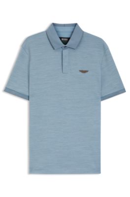 Polo BOSS x ASTON MARTIN de piqu&eacute; de algod&oacute;n y seda, Celeste