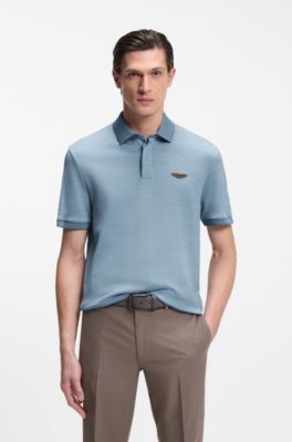 Polo BOSS x ASTON MARTIN de piqu&eacute; de algod&oacute;n y seda, Celeste