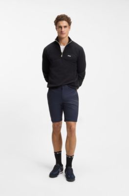 Jersey de punto mixto de algod&oacute;n con cremallera en el cuello , Azul oscuro