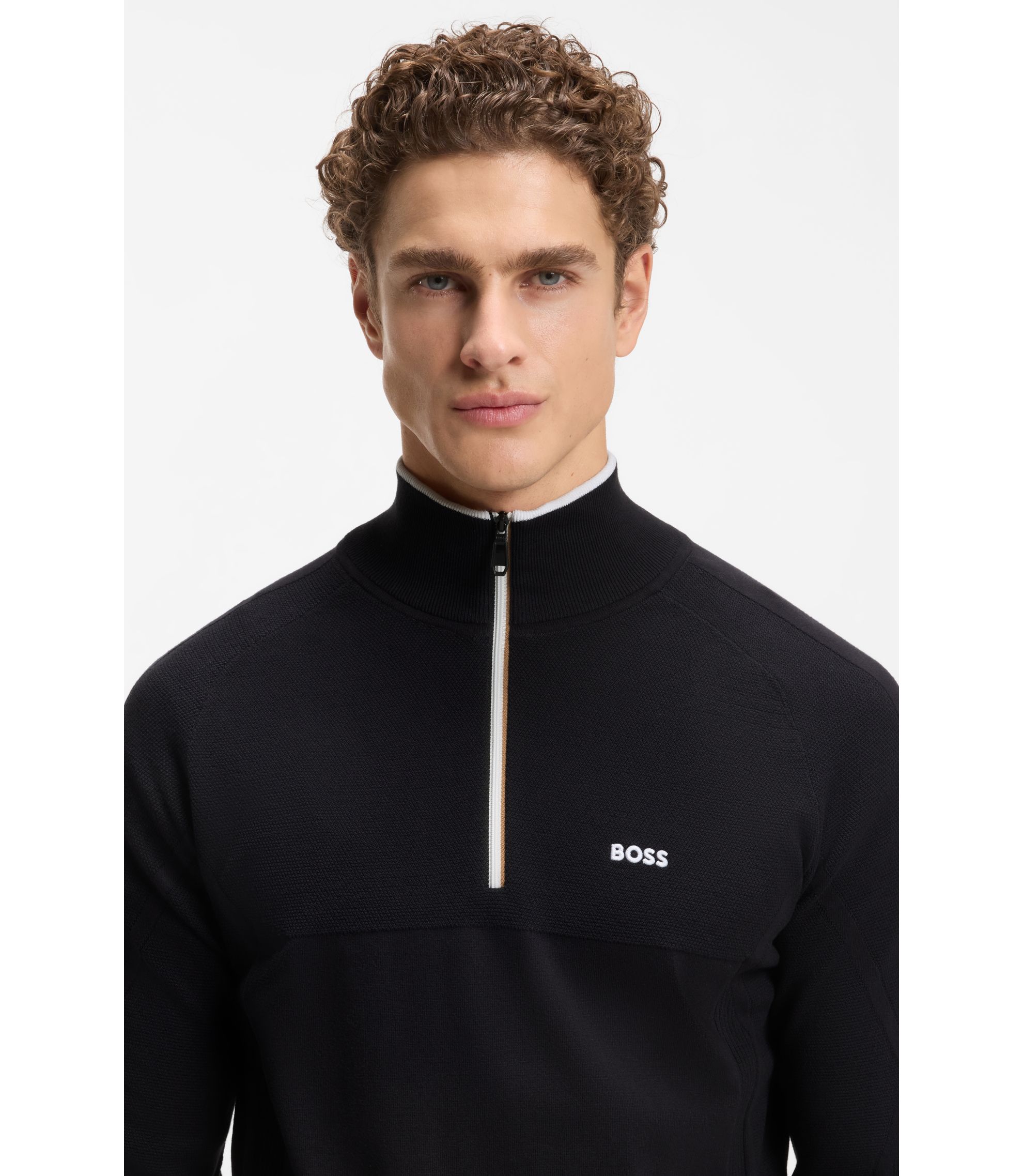 BOSS - Zip-neck sweater - Dark Blue