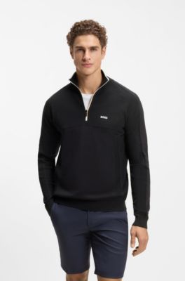 Jersey de punto mixto de algod&oacute;n con cremallera en el cuello , Azul oscuro