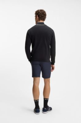 Jersey de punto mixto de algod&oacute;n con cremallera en el cuello , Azul oscuro