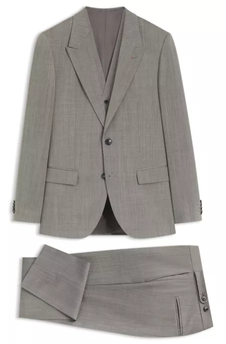 Three-piece slim-fit suit in wool-blend poplin