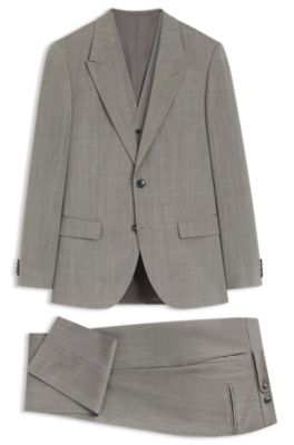 Three-piece slim-fit suit in wool-blend poplin, Light Green