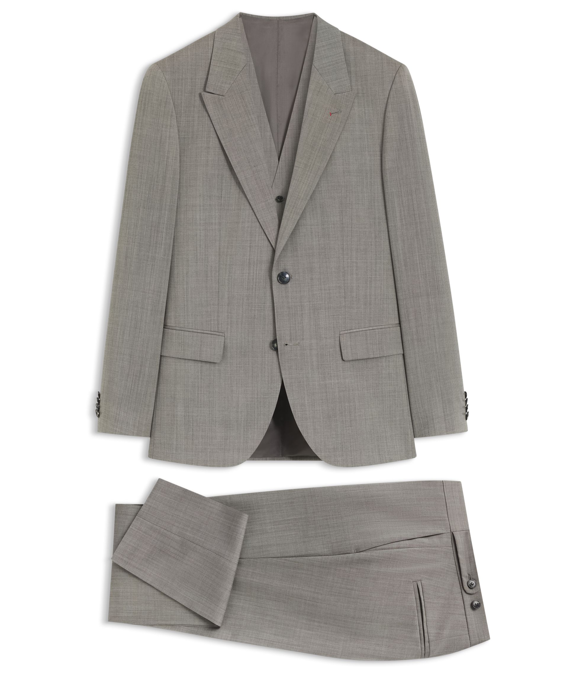 HUGO - Three-piece slim-fit suit in wool-blend poplin - Light Green