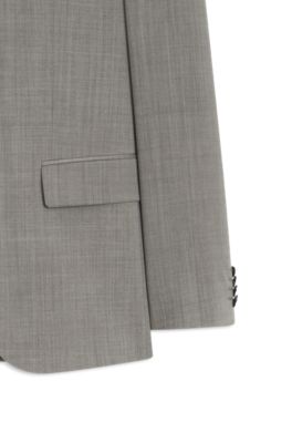 Three-piece slim-fit suit in wool-blend poplin, Light Green