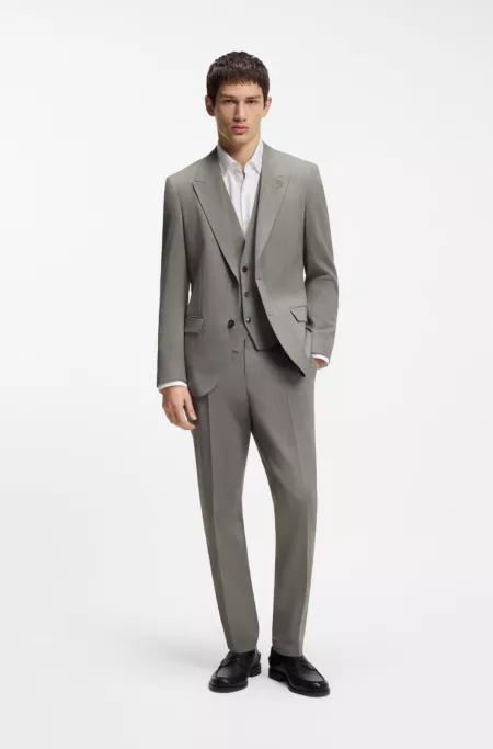 Three-piece slim-fit suit in wool-blend poplin