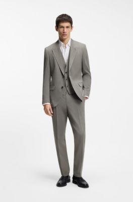 Three-piece slim-fit suit in wool-blend poplin, Light Green