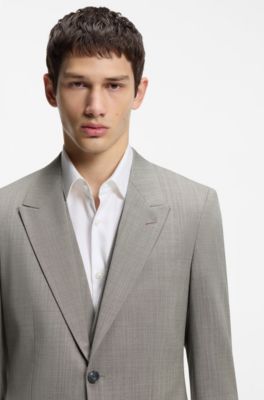 Three-piece slim-fit suit in wool-blend poplin, Light Green