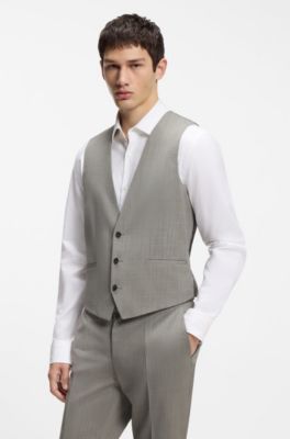 Costume Slim trois pi&egrave;ces en popeline de laine m&eacute;lang&eacute;e, Chaux