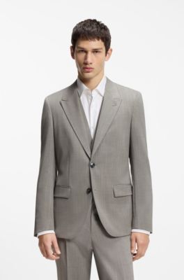 Three-piece slim-fit suit in wool-blend poplin, Light Green