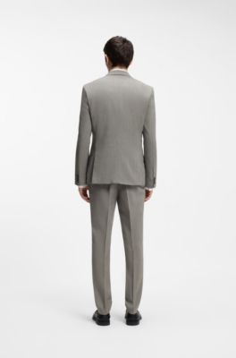Three-piece slim-fit suit in wool-blend poplin, Light Green