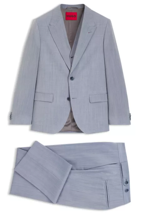 Three-piece slim-fit suit in wool-blend poplin