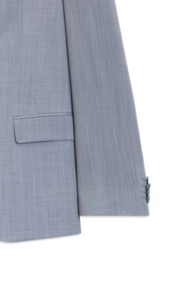 Costume Slim trois pi&egrave;ces en popeline de laine m&eacute;lang&eacute;e, bleu clair