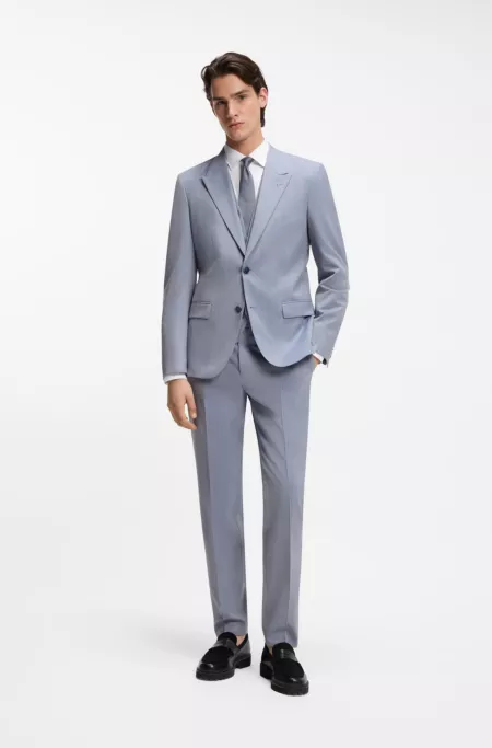 Three-piece slim-fit suit in wool-blend poplin