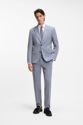 Costume Slim trois pi&egrave;ces en popeline de laine m&eacute;lang&eacute;e, bleu clair