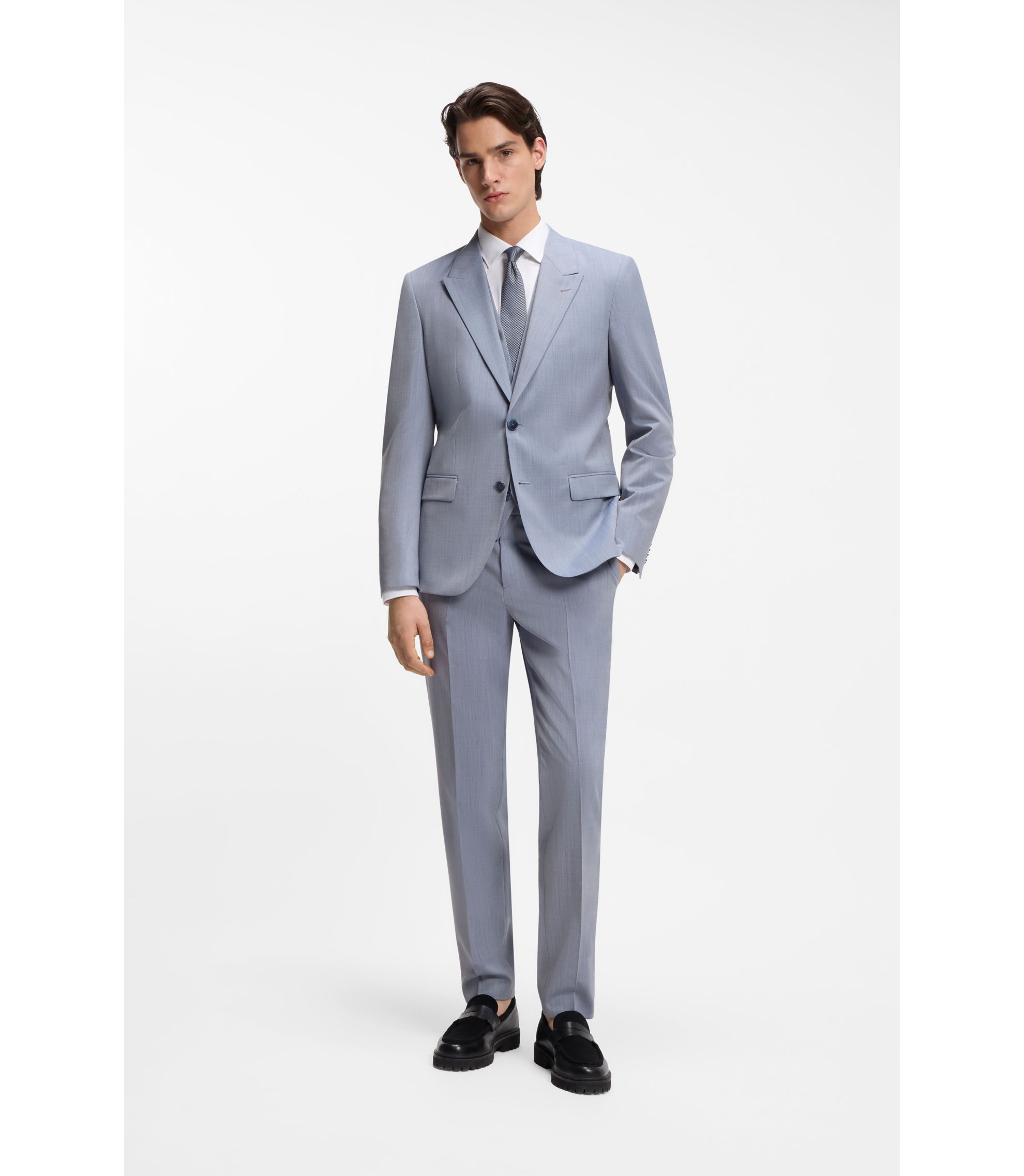 HUGO Three-piece slim-fit suit in wool-blend Poplin - purple