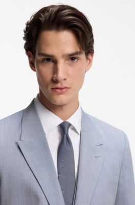 Costume Slim trois pi&egrave;ces en popeline de laine m&eacute;lang&eacute;e, bleu clair