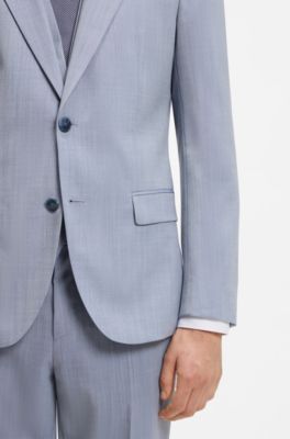 Costume Slim trois pi&egrave;ces en popeline de laine m&eacute;lang&eacute;e, bleu clair