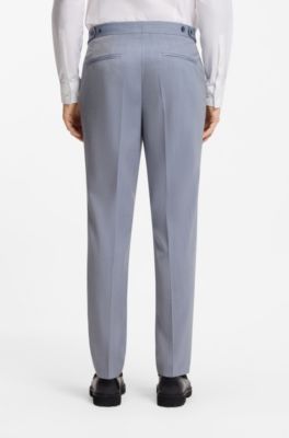 Three-piece slim-fit suit in wool-blend poplin, Light Blue