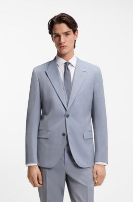 Costume Slim trois pi&egrave;ces en popeline de laine m&eacute;lang&eacute;e, bleu clair