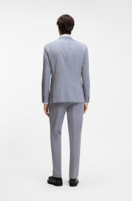 Costume Slim trois pi&egrave;ces en popeline de laine m&eacute;lang&eacute;e, bleu clair