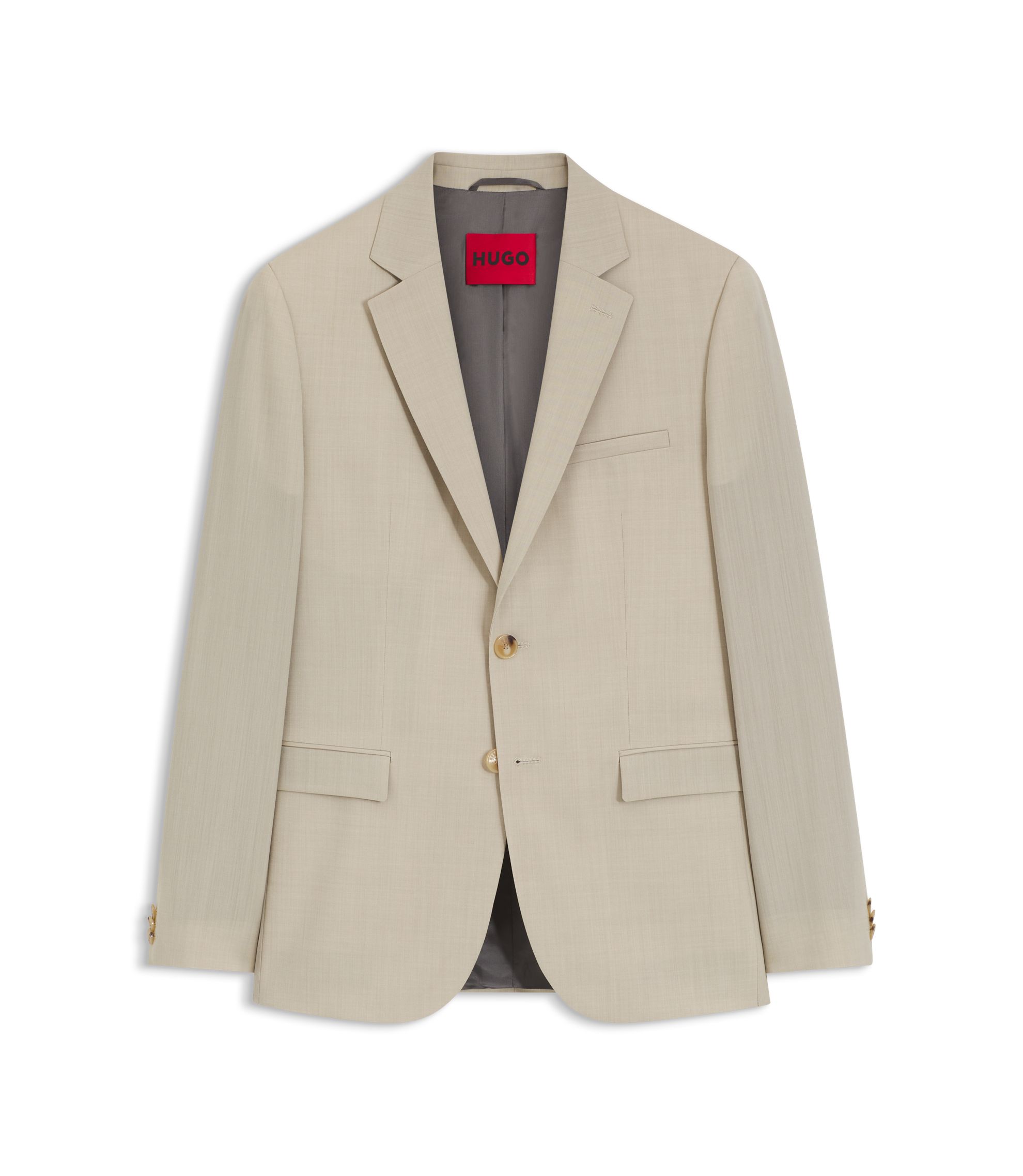 HUGO - Extra-slim-fit suit jacket in wool-blend poplin - Beige