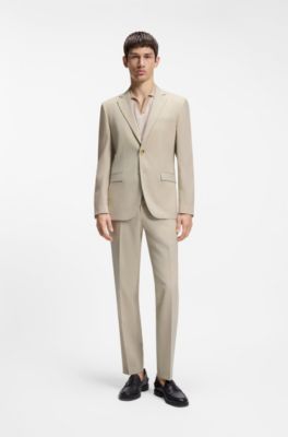 Extra-slim-fit suit jacket in wool-blend poplin, Beige