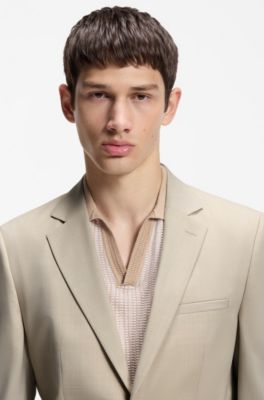 Extra-slim-fit suit jacket in wool-blend poplin, Beige