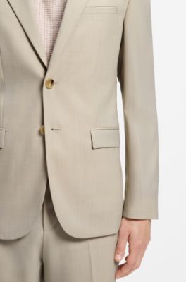 Extra-slim-fit suit jacket in wool-blend poplin, Beige
