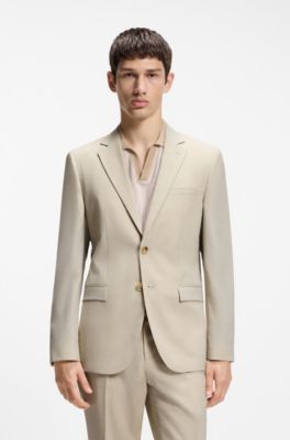Extra-slim-fit suit jacket in wool-blend poplin, Beige