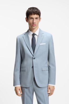 Extra-slim-fit suit jacket in wool-blend poplin, Light Blue